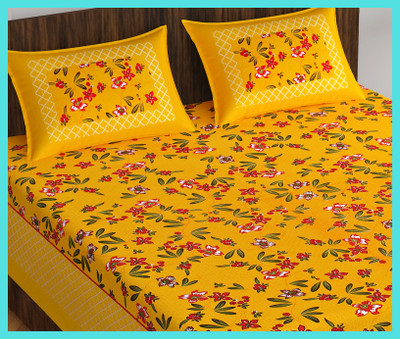JAIPUR PRINTS Cotton Double Flat 160 TC Jaipuri Prints Bedsheet(Pack of 1, Yellow)