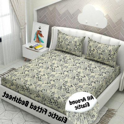 Flipkart SmartBuy 240 TC Microfiber Double Abstract Fitted (Elastic) Bedsheet(Pack of 1, Cream, Grey)