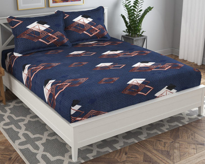 VAS COLLECTIONS 160 TC Microfiber Double Printed Flat Bedsheet(Pack of 1, Dark Blue)