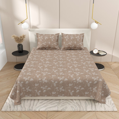 feya Cotton King Flat 180 TC Printed Bedsheet(Pack of 1, Brown)