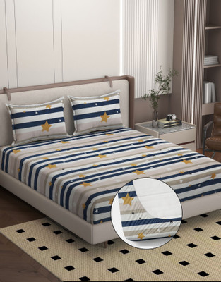 BROMWICK Microfiber Double Fitted (Elastic) 250 TC Checkered Bedsheet(Pack of 1, Blue)