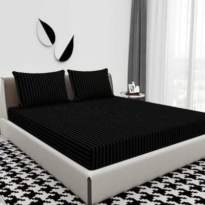 Comfolust 295 TC Microfiber Double Striped Flat Bedsheet(Pack of 1, Black)