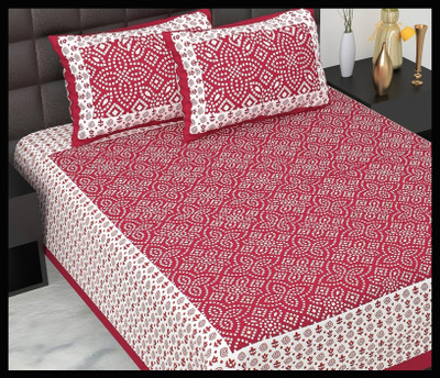 JAIPUR PRINTS Cotton Double Flat 160 TC Jaipuri Prints Bedsheet(Pack of 1, Maroon)