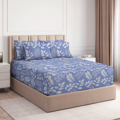 VAS COLLECTIONS 180 TC Microfiber Double Printed Fitted (Elastic) Bedsheet(Pack of 1, Grey & Multicolr)