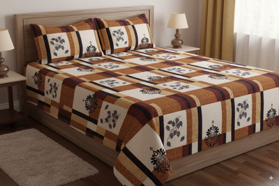 arieva Cotton Blend Double Flat 290 TC Checkered Bedsheet(Pack of 1, Multicolor)