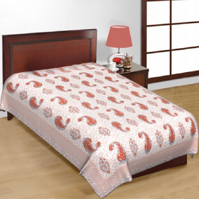 E ELMA 144 TC Cotton Single Jaipuri Prints Flat Bedsheet(Pack of 1, Maroon)