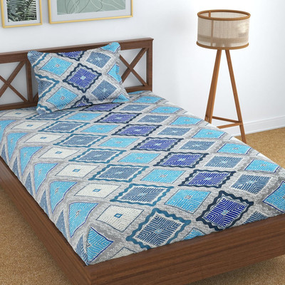 Urban Arts 200 TC Microfiber Single Abstract Flat Bedsheet(Pack of 1, Blue)