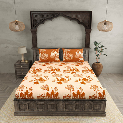 JAIPUR FABRIC Microfiber Super King Flat 150 TC Printed Bedsheet(Pack of 1, Brown-3)