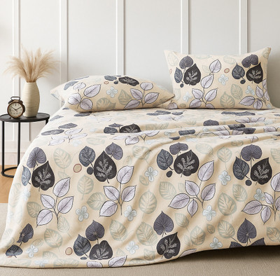 VAS COLLECTIONS Cotton King Flat 180 TC Floral Bedsheet(Pack of 1, Beige)