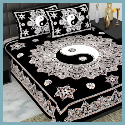 JAIPUR PRINTS 210 TC Cotton Double Jaipuri Prints Flat Bedsheet(Pack of 1, Black)