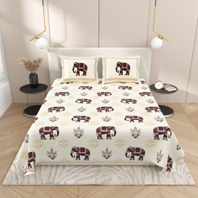 feya Cotton King Flat 180 TC Jaipuri Prints Bedsheet(Pack of 1, Red Cream)