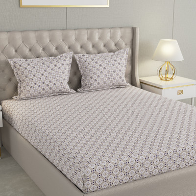 Raymond Home Cotton Double Flat 104 TC Geometric Bedsheet(Pack of 1, Grey)