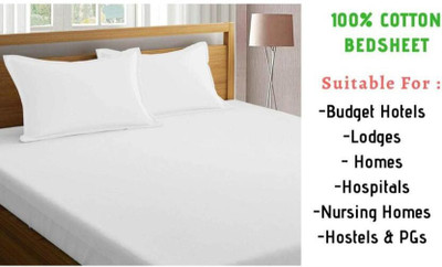 FINBIN 250 TC Cotton Single Solid Flat Bedsheet(Pack of 1, White)