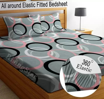 RisingStar Cotton Queen Fitted (Elastic) 250 TC Printed Bedsheet(Pack of 1, sk_round_circle_)