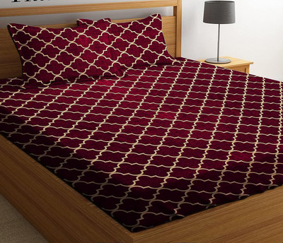GACHDECOR 260 TC Cotton King Printed Fitted (Elastic) Bedsheet(Pack of 1, Red)
