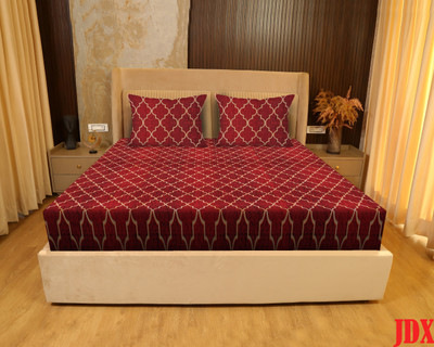 JDX 250 TC Cotton Queen Printed Fitted (Elastic) Bedsheet(Pack of 1, Cherry Red)