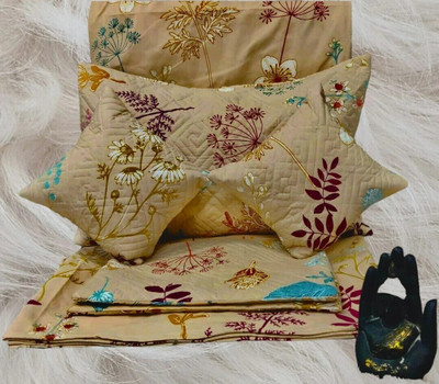 NCS Cotton Queen Flat 280 TC Floral Bedsheet(Pack of 1, 1 Double Bedsheet + 2 Quilted PillowCover + 2 Quilted CushionCovers with Filler)
