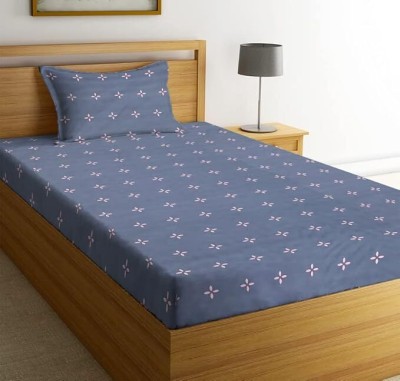 VIKCLIQUE 230 TC Cotton Single Printed Flat Bedsheet(Pack of 1, single GreyStars30)