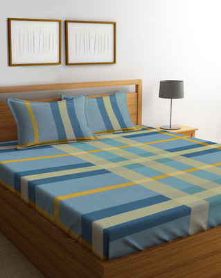The Little Big Store 210 TC Cotton King Floral Fitted (Elastic) Bedsheet(Pack of 1, Multi Colored Check)