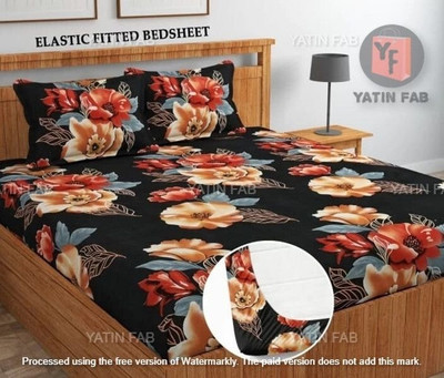 rivek Cotton King Flat 244 TC Printed Bedsheet(Pack of 2, Black)