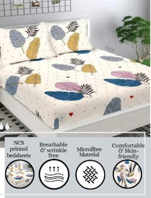 NCS 280 TC Cotton Double Floral Flat Bedsheet(Pack of 1, Cream with Multicolor leafs)