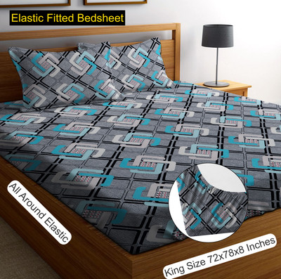 HIYANSHI HOME FURNISHING 240 TC Microfiber King Floral Fitted (Elastic) Bedsheet(Pack of 1, Multicolor)