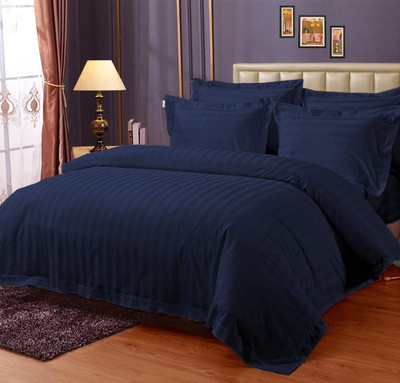 eleganzze Cotton King Flat 300 TC Striped Bedsheet(Pack of 1, Navy Blue)