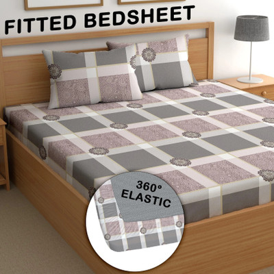 CG Homes 210 TC Microfiber King Printed Fitted (Elastic) Bedsheet(Pack of 1, Grey)