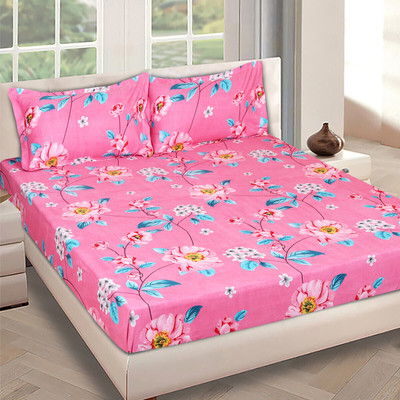 ROMEE Cotton Queen Flat 150 TC Floral Bedsheet(Pack of 1, Pink)