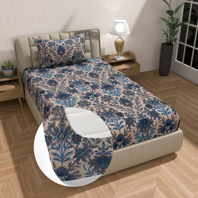 BLUEDOT 230 TC Microfiber Single Floral Fitted (Elastic) Bedsheet(Pack of 1, Multicolor)
