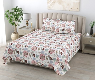 TUNDWAL'S 210 TC Cotton Double Floral Flat Bedsheet(Pack of 1, Brown flower)