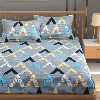 Homefab India 180 TC Microfiber Double Printed Flat Bedsheet(Pack of 1, Grey)