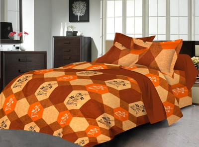 Flipkart SmartBuy 144 TC Polycotton Double Printed Flat Bedsheet(Pack of 1, Brown orange)