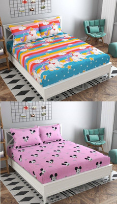 Makhija Cotton Double Flat 210 TC Printed Bedsheet(Pack of 2, Multicolor)
