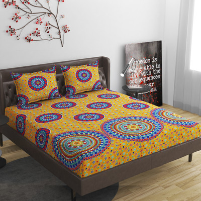 GoHome 250 TC Microfiber King 3D Printed Fitted (Elastic) Bedsheet(Pack of 1, Yellow)