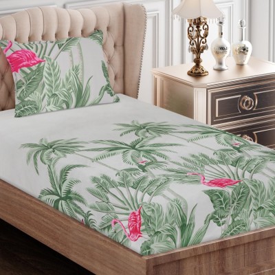 SEJ BY NISHA GUPTA 160 TC Cotton Single Floral Flat Bedsheet(Pack of 1, Grey-Green) Bedsheet for Single Bed with 1 Pillow Cover)