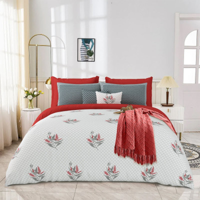RJ Cotton King Flat 210 TC Printed Bedsheet(Pack of 1, Leaf-Pri-Grey-Bedsheet)
