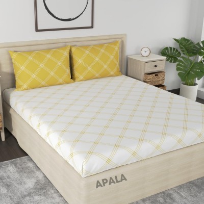 Apala 280 TC Microfiber King Geometric Flat Bedsheet(Pack of 1, White, Yellow)