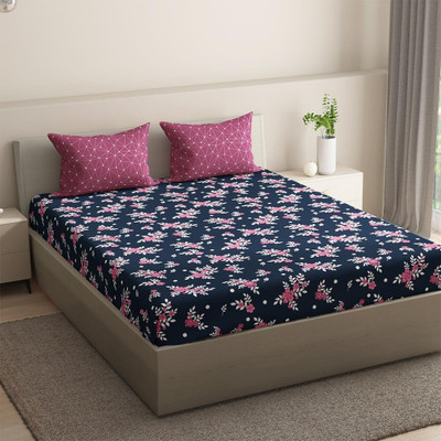 Wakefit 144 TC Cotton Queen Floral Fitted (Elastic) Bedsheet(Pack of 1, Paula)