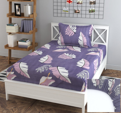 BLUEDOT 200 TC Cotton Single Self Design Fitted (Elastic) Bedsheet(Pack of 1, Purple)