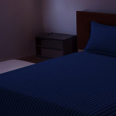 LX LOYREX Cotton Double Flat 180 TC Striped Bedsheet(Pack of 1, Blue)