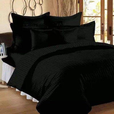 DNK TREND 240 TC Satin King Striped Fitted (Elastic) Bedsheet(Pack of 1, Black)