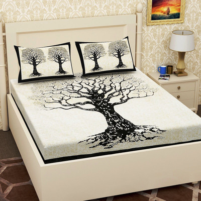 KANDY SHOP Cotton Double Flat 140 TC Jaipuri Prints Bedsheet(Pack of 1, Multicolor)