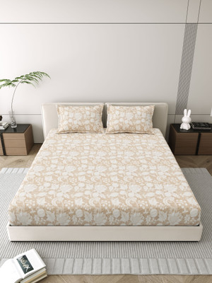 Mafatlal Cotton King Flat 186 TC Floral Bedsheet(Pack of 1, Beige & White)