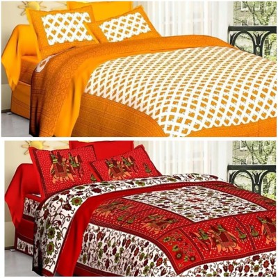 Cotton Ki Bed Sheet 199 TC Cotton Double Jaipuri Prints Flat Bedsheet(Pack of 2, Multicolor)