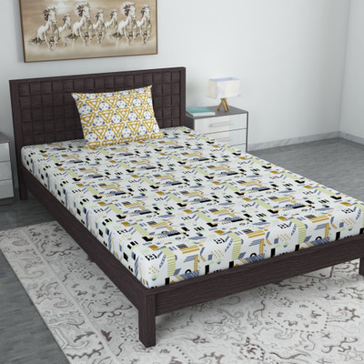 Divine Casa 144 TC Cotton Single Printed Flat Bedsheet(Pack of 1, Minimal Gray)