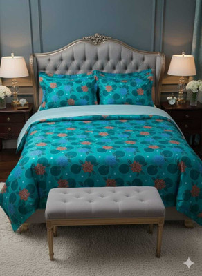 KMI STORES Cotton Double Flat 160 TC Floral Bedsheet(Pack of 1, sea green)