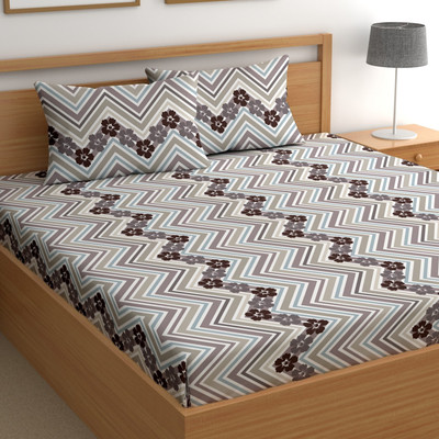CHHAVI INDIA 210 TC Microfiber King Printed Flat Bedsheet(Pack of 1, Brown & Multicolor)