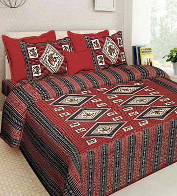 KANDY SHOP Cotton Queen Flat 144 TC Jaipuri Prints Bedsheet(Pack of 1, Maroon)