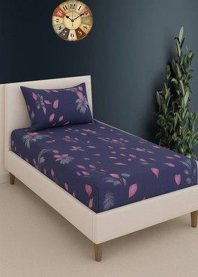 Hss fab Cotton Blend Single Fitted (Elastic) 210 TC Floral Bedsheet(Pack of 1, Purple)